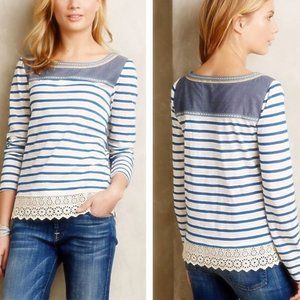 {anthropologie} Striped lace-hem top Sz Small EUC
